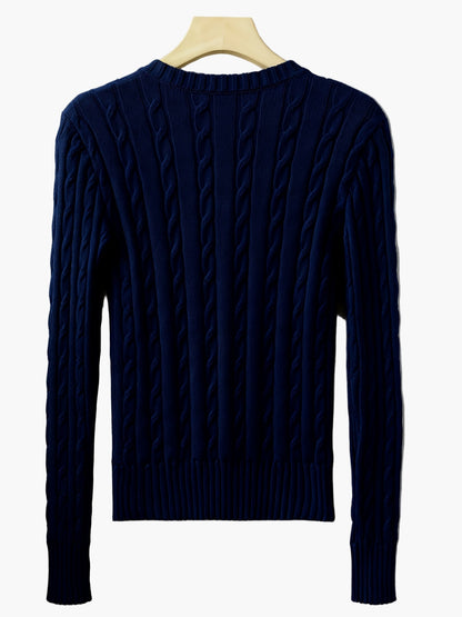 Damen Strickpullover mit Zopfmuster und V-Ausschnitt – Modischer Freizeitpullover für Alltag und Büro