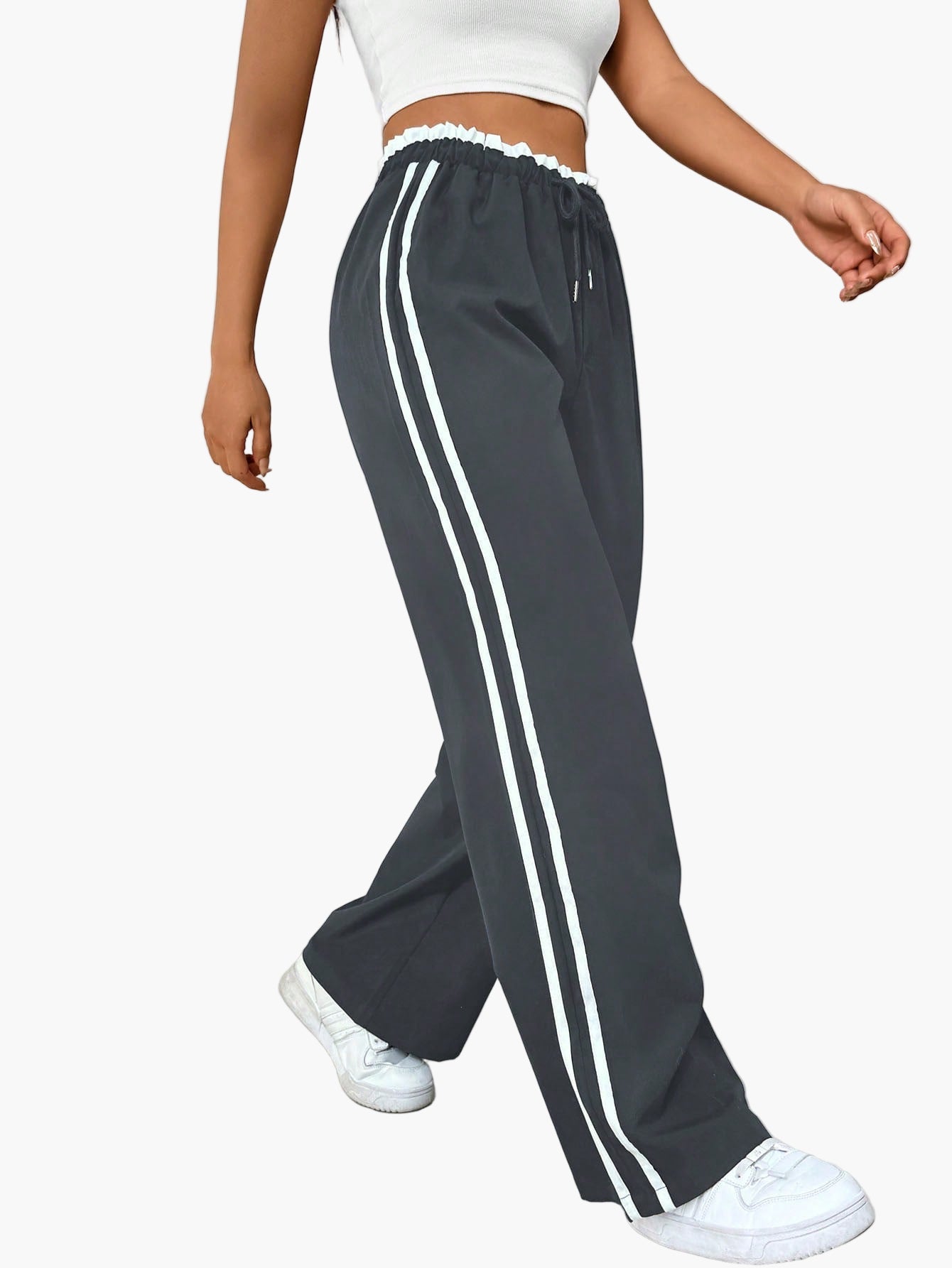 Damen Sportliche Wide-Leg Hose mit Doppelstreifen, Streetwear-Look, Freizeit