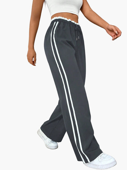 Damen Sportliche Wide-Leg Hose mit Doppelstreifen, Streetwear-Look, Freizeit