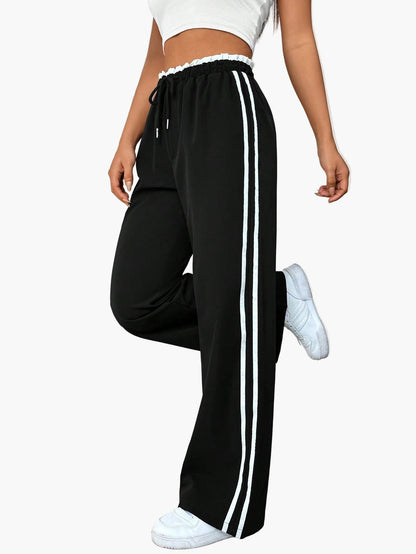 Damen Sportliche Wide-Leg Hose mit Doppelstreifen, Streetwear-Look, Freizeit