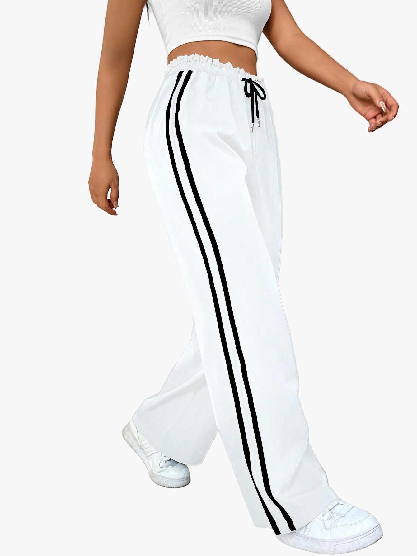 Damen Sportliche Wide-Leg Hose mit Doppelstreifen, Streetwear-Look, Freizeit