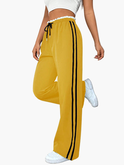 Damen Sportliche Wide-Leg Hose mit Doppelstreifen, Streetwear-Look, Freizeit