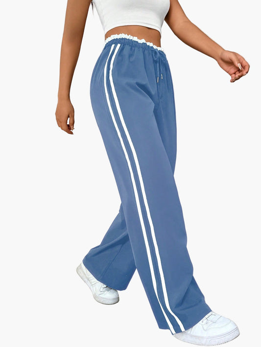 Damen Sportliche Wide-Leg Hose mit Doppelstreifen, Streetwear-Look, Freizeit