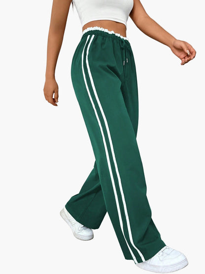 Damen Sportliche Wide-Leg Hose mit Doppelstreifen, Streetwear-Look, Freizeit