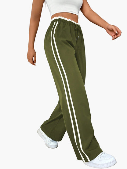 Damen Sportliche Wide-Leg Hose mit Doppelstreifen, Streetwear-Look, Freizeit