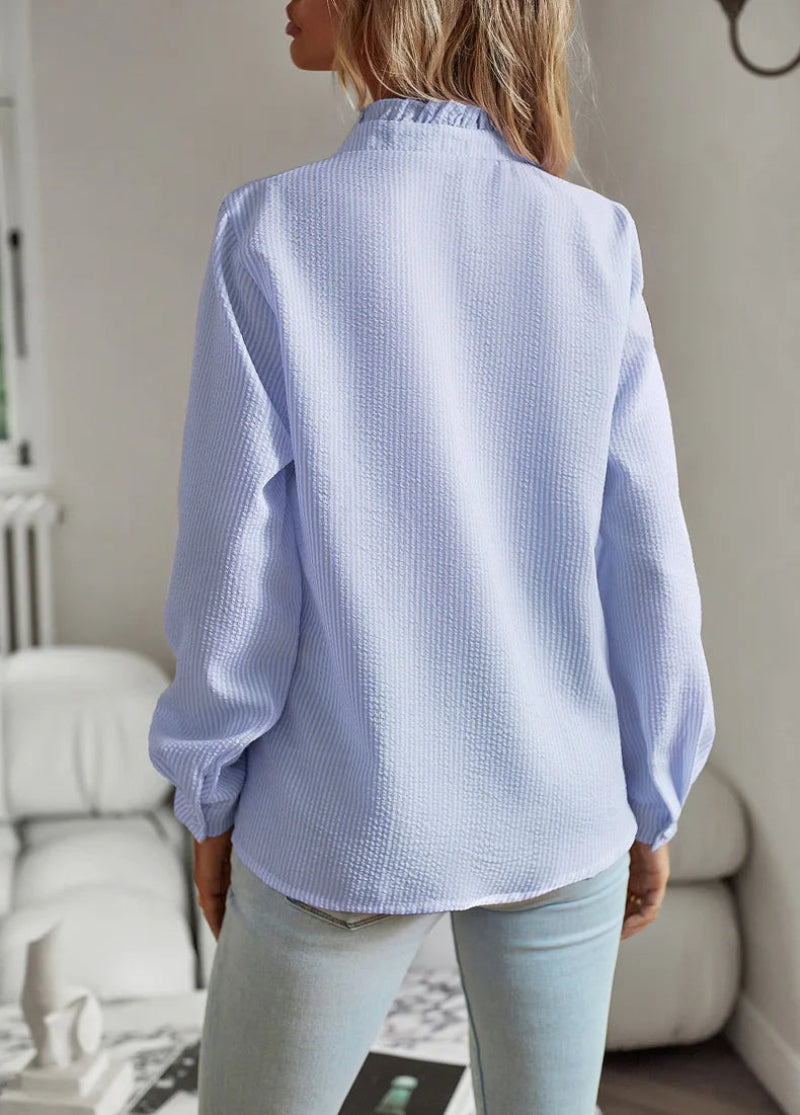 Damen Rüschenbluse im eleganten Business- und Freizeitstil – Modische Langarm Bluse mit femininen Details