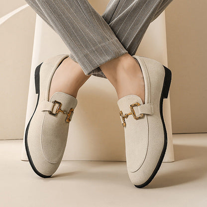 Men's Business Loafer Slip-On Moccasins with Gold Buckle – Elegant Shoes for Office & Leisure