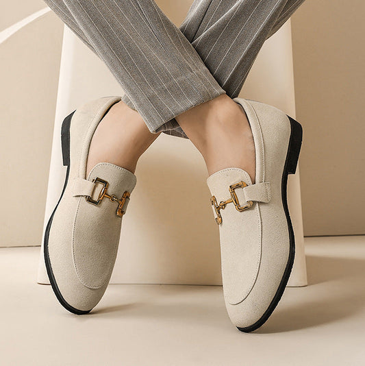 Men's Business Loafer Slip-On Moccasins with Gold Buckle – Elegant Shoes for Office & Leisure