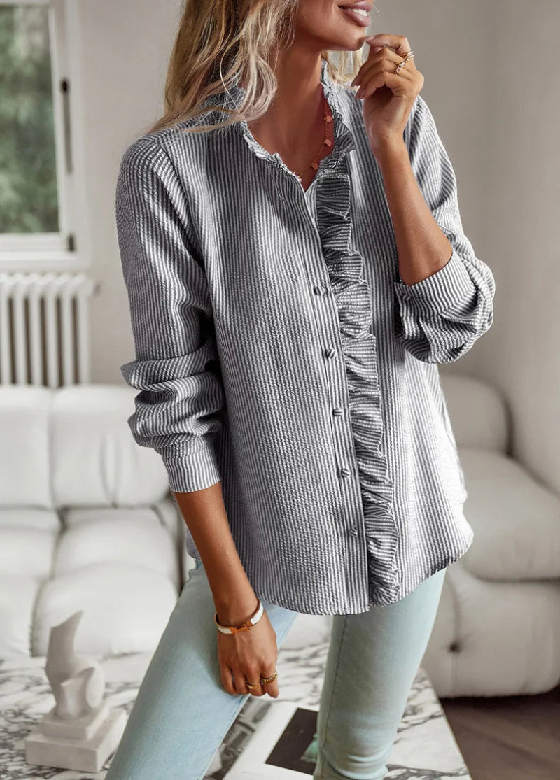 Damen Rüschenbluse im eleganten Business- und Freizeitstil – Modische Langarm Bluse mit femininen Details