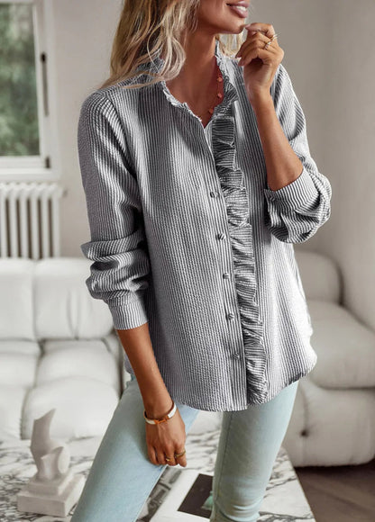 Damen Rüschenbluse im eleganten Business- und Freizeitstil – Modische Langarm Bluse mit femininen Details
