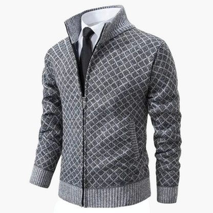 Men's cardigan with zipper – Elegant business & casual jacket in modern pattern style