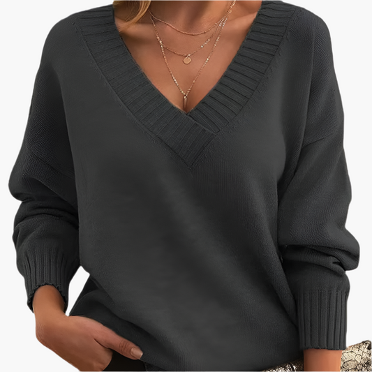 Women's Sweater with V-Neck – Elegant Knit Sweater for Office, Leisure & Winter