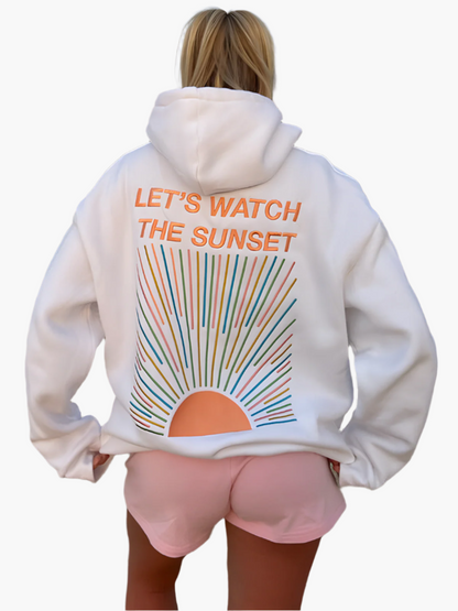 Women's Oversize Hoodie with Sunset Print – Casual Leisurewear with Statement Back Print