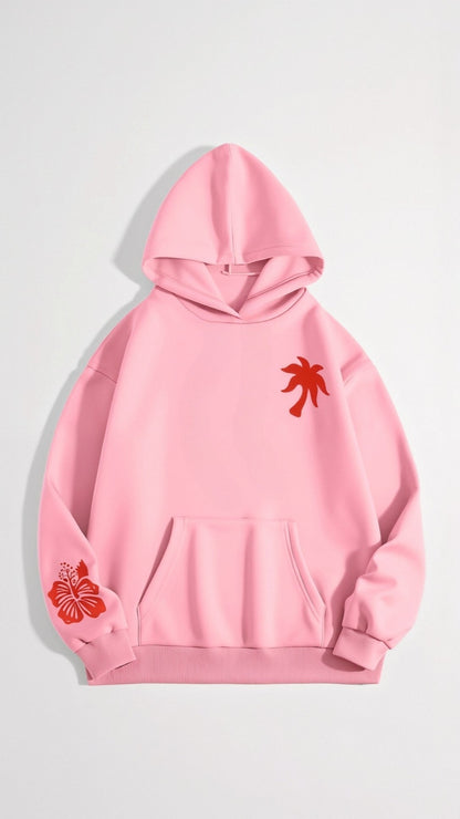 Women's Casual Oversize Hoodie with Tropical Embroidery – Modern Hooded Sweatshirt for Everyday and Vacation