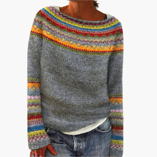 Women's Retro Sweater with Crew Neck – Comfortable Knit Sweater in Vintage Style for Autumn