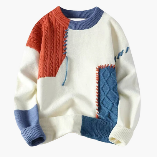 Men's Patchwork Knit Sweater – Modern Casual Pullover with Unique Style for Everyday and Special Occasions