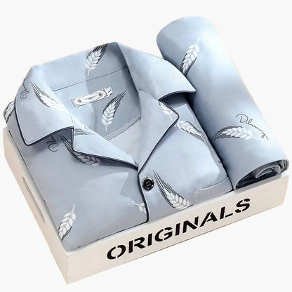 Men's Pajama Set with Wheat Pattern – Classic Pajama Suit for Stylish Nights