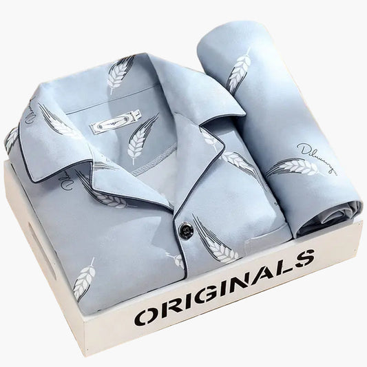 Men's Pajama Set with Wheat Pattern – Classic Pajama Suit for Stylish Nights