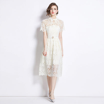 Damen Elegantes Spitzenkleid Midi Festlich Fit & Flare Cocktail Hochzeit