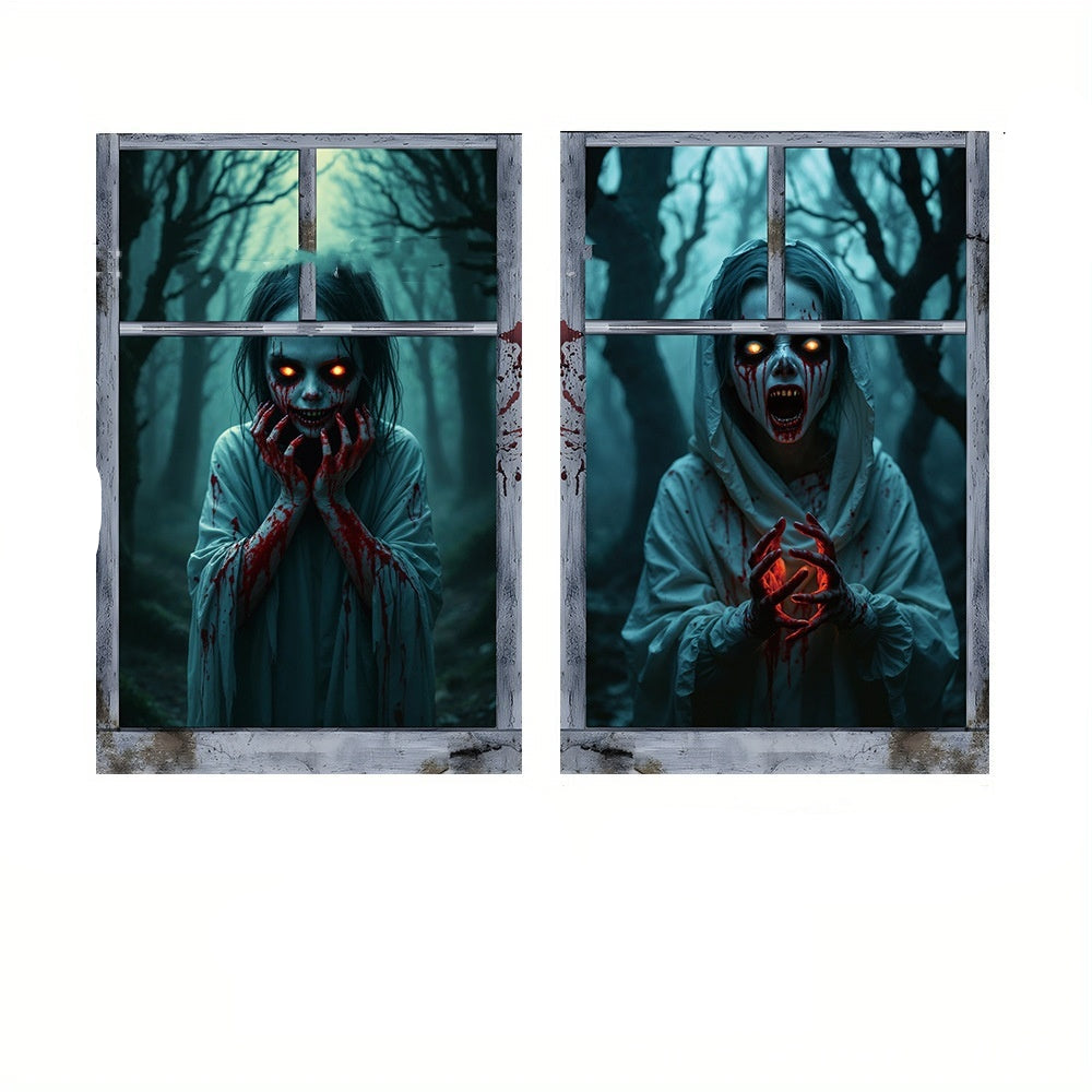 Halloween window decoration – creepy nun for haunted house & party