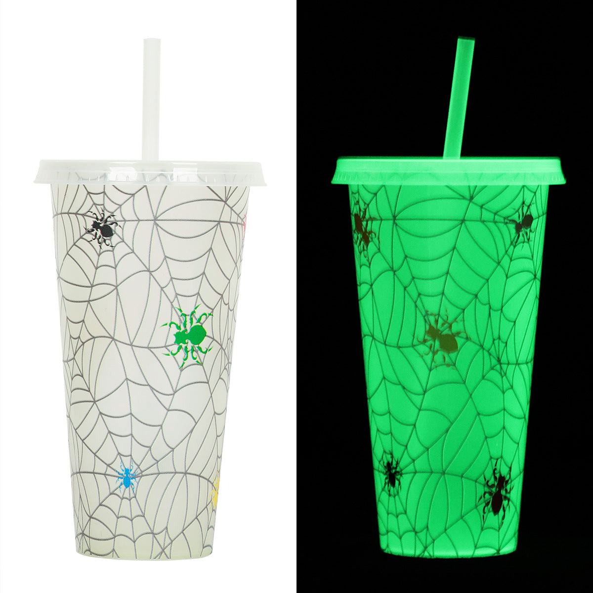 Halloween party cup with straw – glowing drinking cup for Halloween drinks & decoration