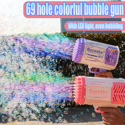 Kinder Bazooka Bubble Gun – Elektrische Seifenblasenpistole mit 69 Düsen, wiederaufladbar, für Jungen und Mädchen, Outdoor-Spielzeug