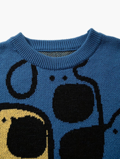 Men's Sweater with Abstract Dog Pattern, Casual Streetwear Style for Autumn and Winter