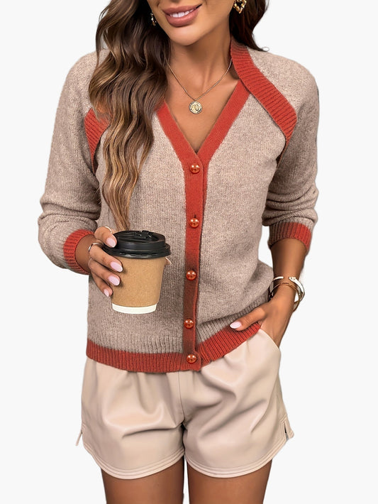 Damen Strick Cardigan im Colorblock-Design für Alltag und Büro, elegant und vielseitig