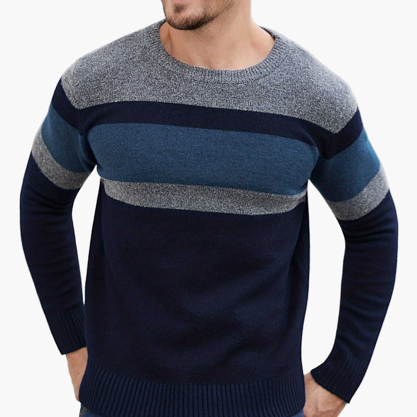 Men's Sweater with Stripe Pattern – Modern Casual Look for Autumn and Winter