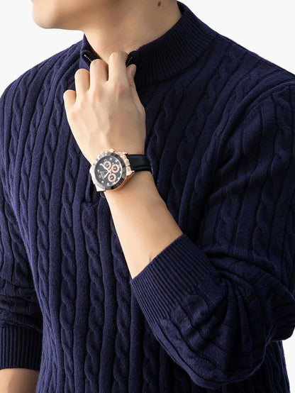 Men's knitted sweater with cable pattern and stand-up collar – fashionable casual style for autumn and winter