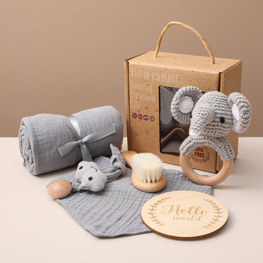 Unisex Baby Geschenkset – Neugeborenen Pflege & Spiel Set mit Elefant – Perfekt zur Geburt oder Babyparty