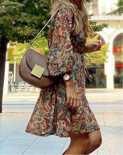 Anna – Langes Boho-Kleid mit Print und A-Linie