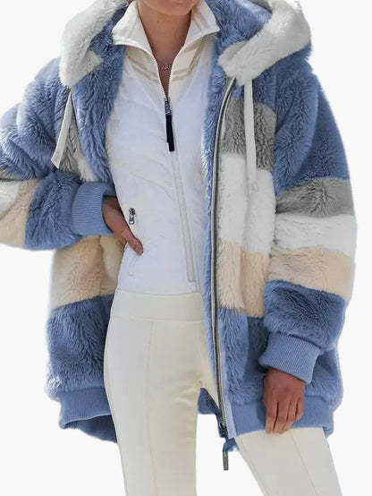 Women's winter jacket with hood and zipper – fashionable stripes, comfortable for everyday and leisure use