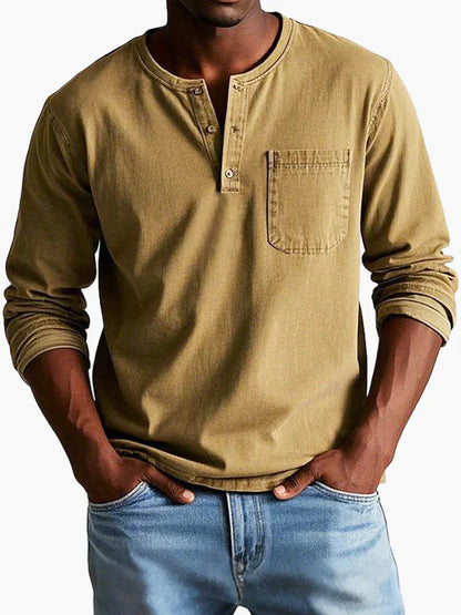 Herren Langarm Henley Shirt – Klassischer Freizeitstil für Alltag und Büro