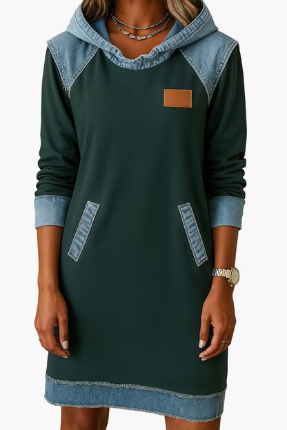 Women's hoodie dress in casual style with denim details – perfect for everyday & leisure