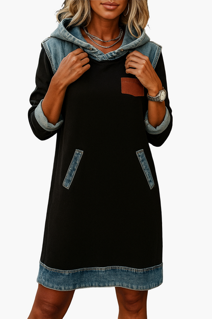 Women's hoodie dress in casual style with denim details – perfect for everyday & leisure