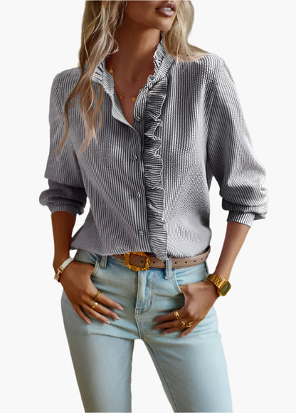 Damen Rüschenbluse im eleganten Business- und Freizeitstil – Modische Langarm Bluse mit femininen Details