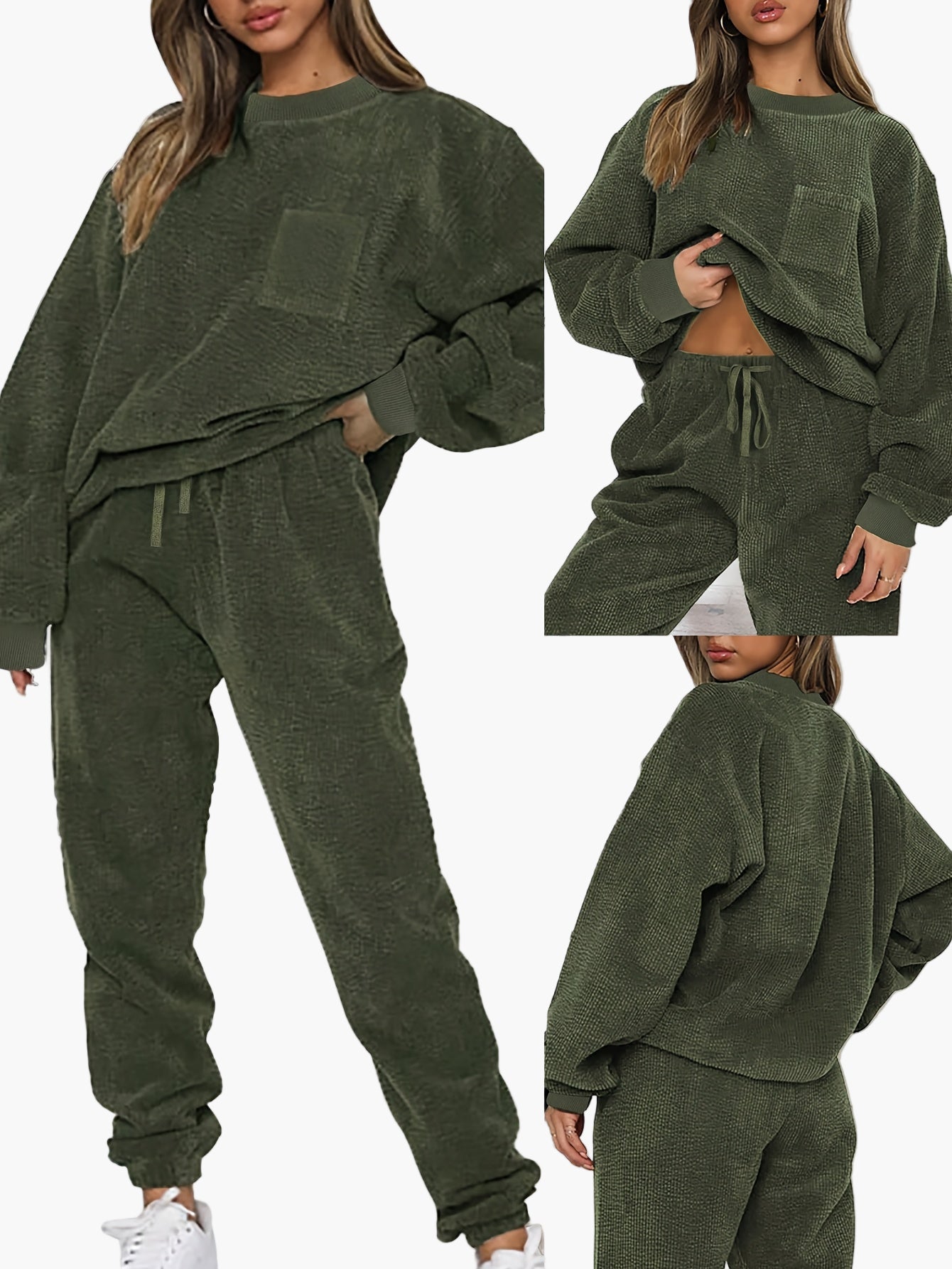 Women's Casual Two-Piece Lounge Set – Comfortable Oversize Home Suit with Pocket, Fashionable & Versatile