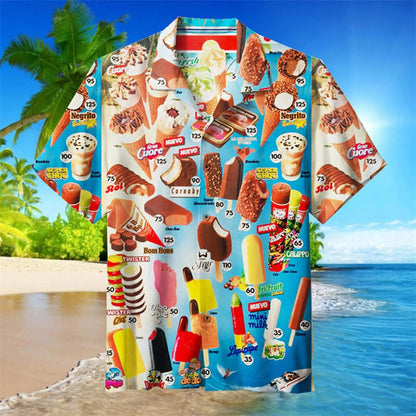 Herren Retro-Eiscreme-Hawaiihemd – Lustiges Sommerhemd mit Vintage Eis am Stiel Motiv, Perfekt für Urlaub & Strand