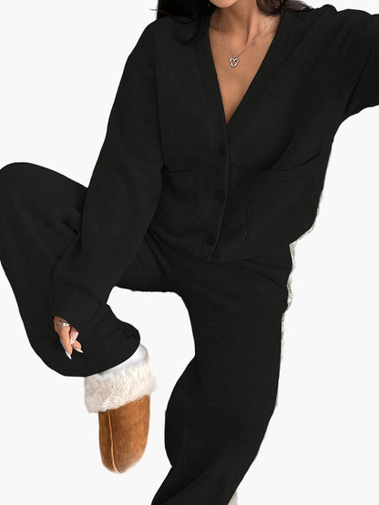 Women's loungewear set – comfortable casual suit with button placket for home and everyday use