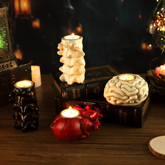 Halloween Gothic Candle Holder for Decoration – Heart, Brain, Spine – Creepy Table Decor