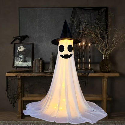Halloween decoration ghost with witch hat – atmospheric glowing ghost figures for party & home