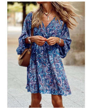 Anna – Langes Boho-Kleid mit Print und A-Linie