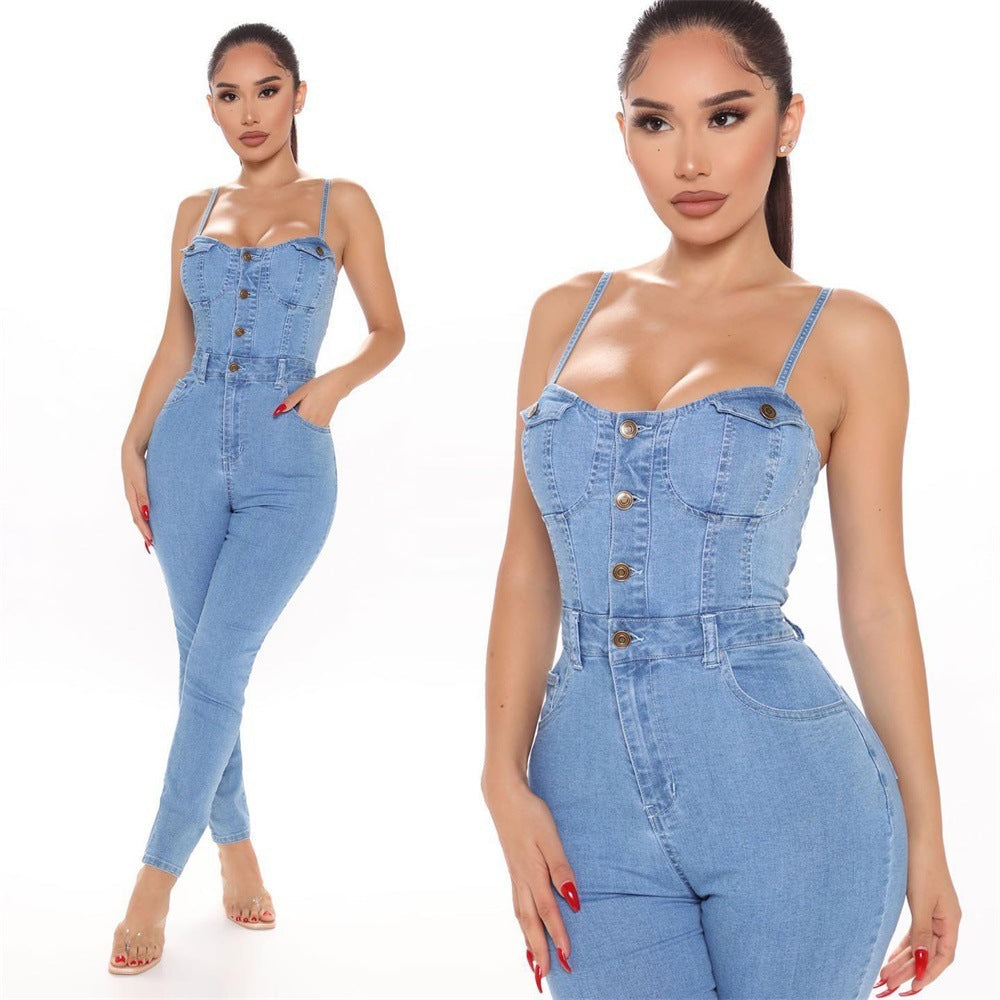 Francesca – Eleganter Damen-Jumpsuit aus Hochdehnbarem Denim