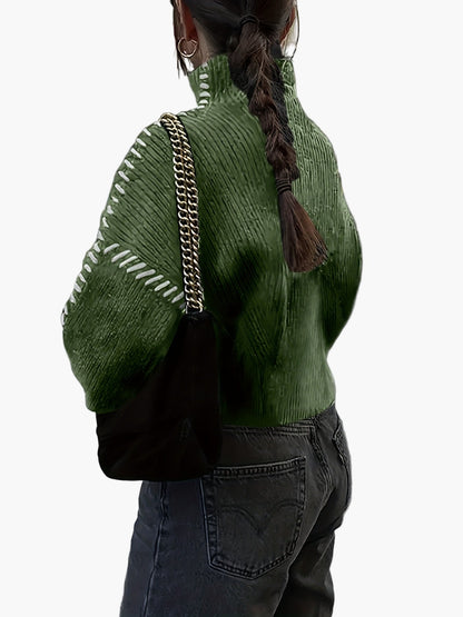 Damen Modischer Pullover mit Hochkragen und Akzent-Naht – Stilvoller Statement-Strick für Herbst & Winter