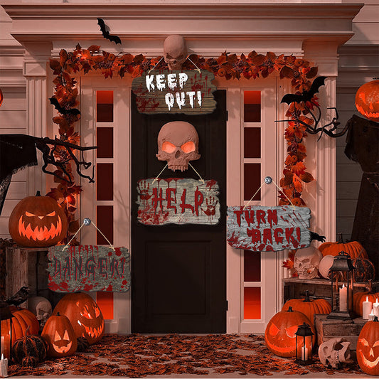 Halloween Door Signs Set – Creepy Decorations for Halloween Parties & Trick-or-Treat – Door Decoration for Adults and Children