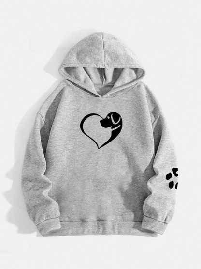 Women's hoodie with dog heart and paw print – perfect for dog lovers, casual & everyday use