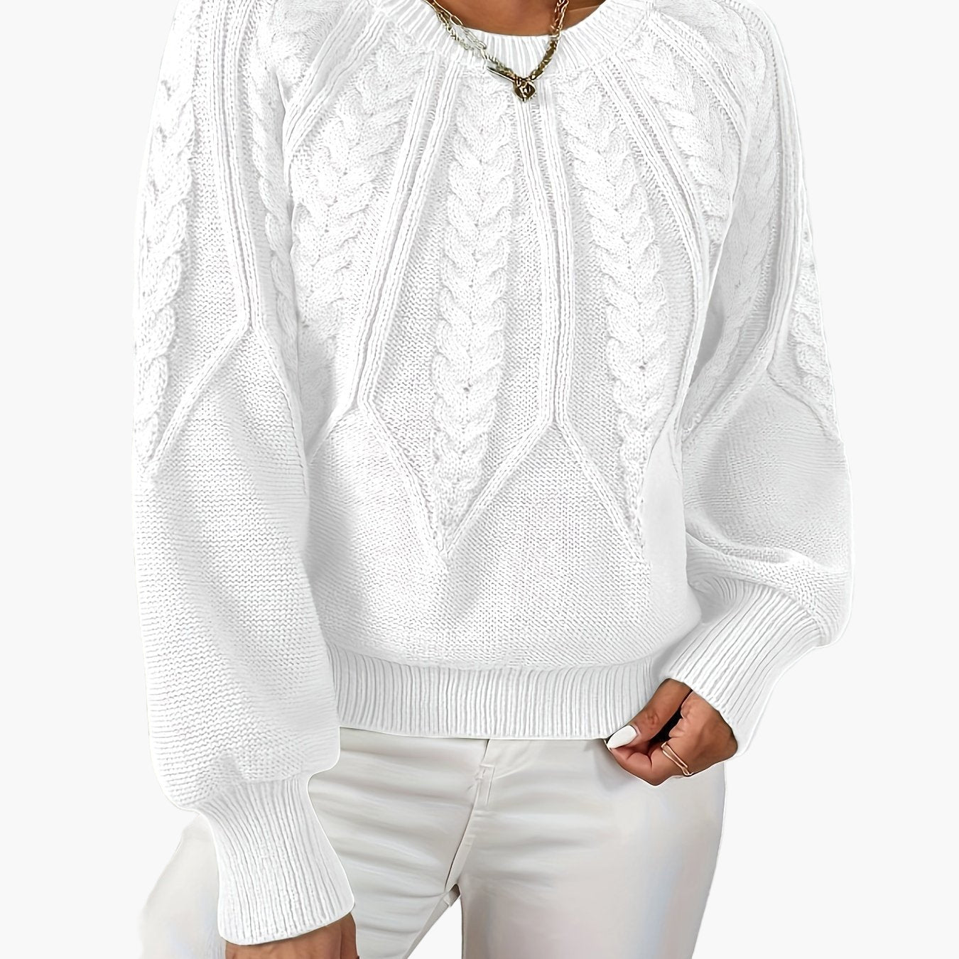 Damen Strickpullover im Zopfmuster-Design – Eleganter Freizeit-Look für Alltag & Büro