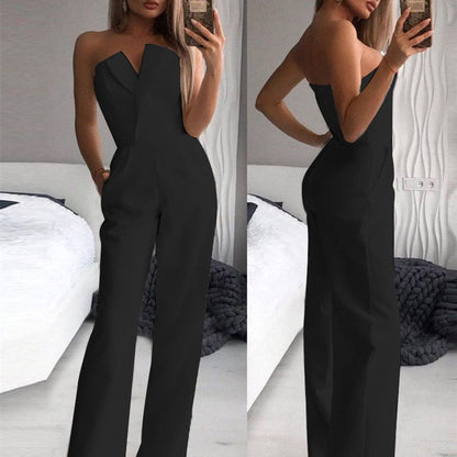 Damen Eleganter Trägerloser Jumpsuit mit Weitem Bein – Stilvoller Overall für Besondere Anlässe und Partys