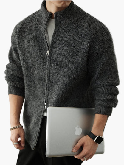 Men's Stand Collar Cardigan with Zipper – Casual Style for Everyday and Leisure